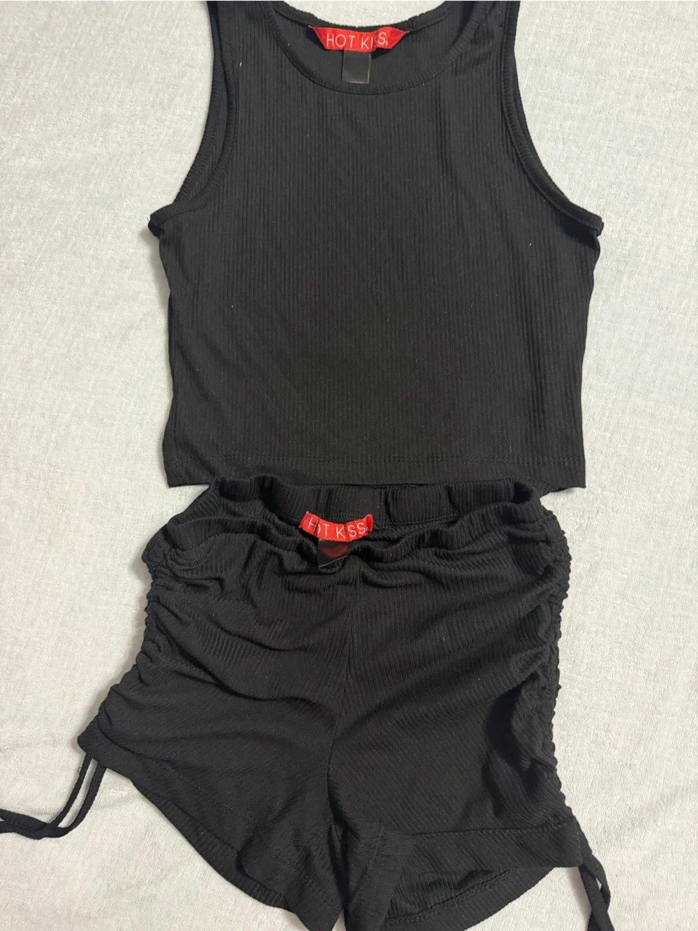 Kiss Black Ribbed Kids Tank One-Piece Set